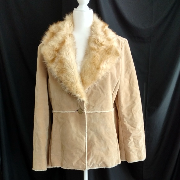 Suede Jacket With Faux Fur Collar 